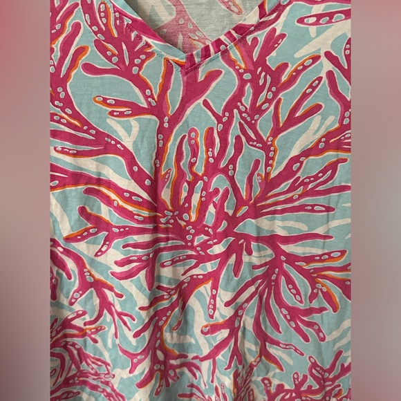 Lilly Pulitzer Long Sleeve Top Pima Cotton Blue Pink Coral Print Shirt Coastal M - Picture 6 of 11